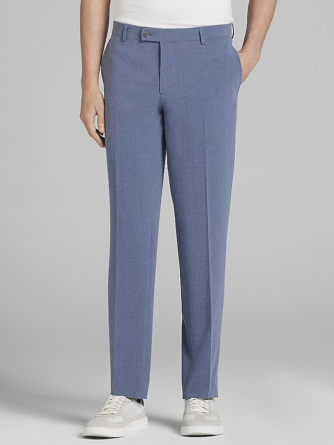Egara Skinny Fit Seersucker Men's Suit Pants , Chambrary Seersucker / Blue