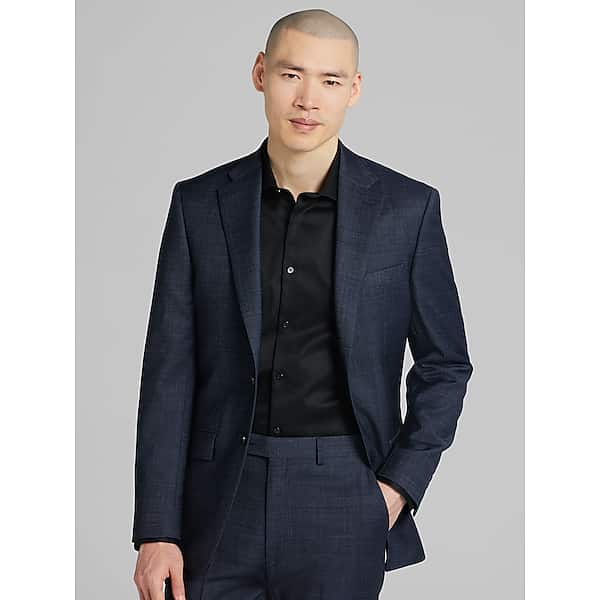Calvin Klein Slim Fit Wool Blend Men's Suit Jacket Dark Blue Neat - Size: 48 Regular TMW391A48271