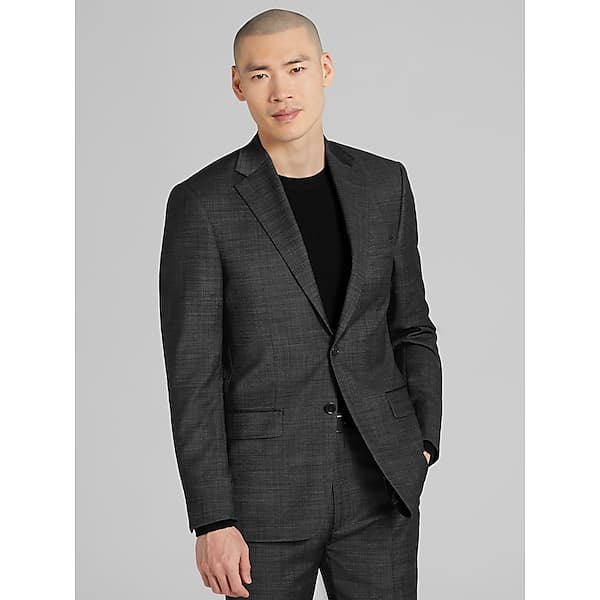 Calvin Klein Big & Tall Slim Fit Wool Blend Men's Suit Jacket Dray Grey Neat - Size: 48 Long TMW391A48375