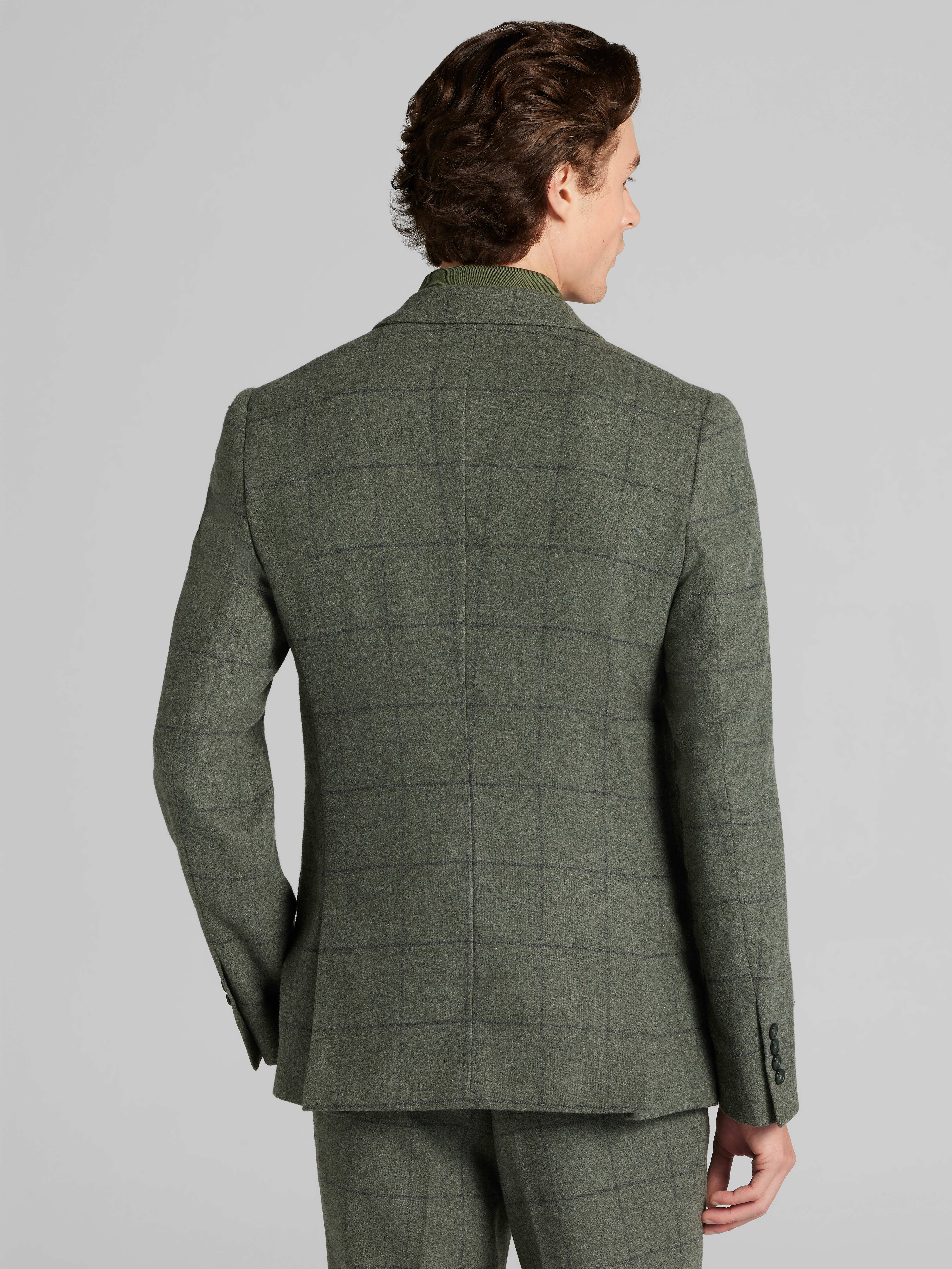 Slim Fit Windowpane Plaid Suit Jacket