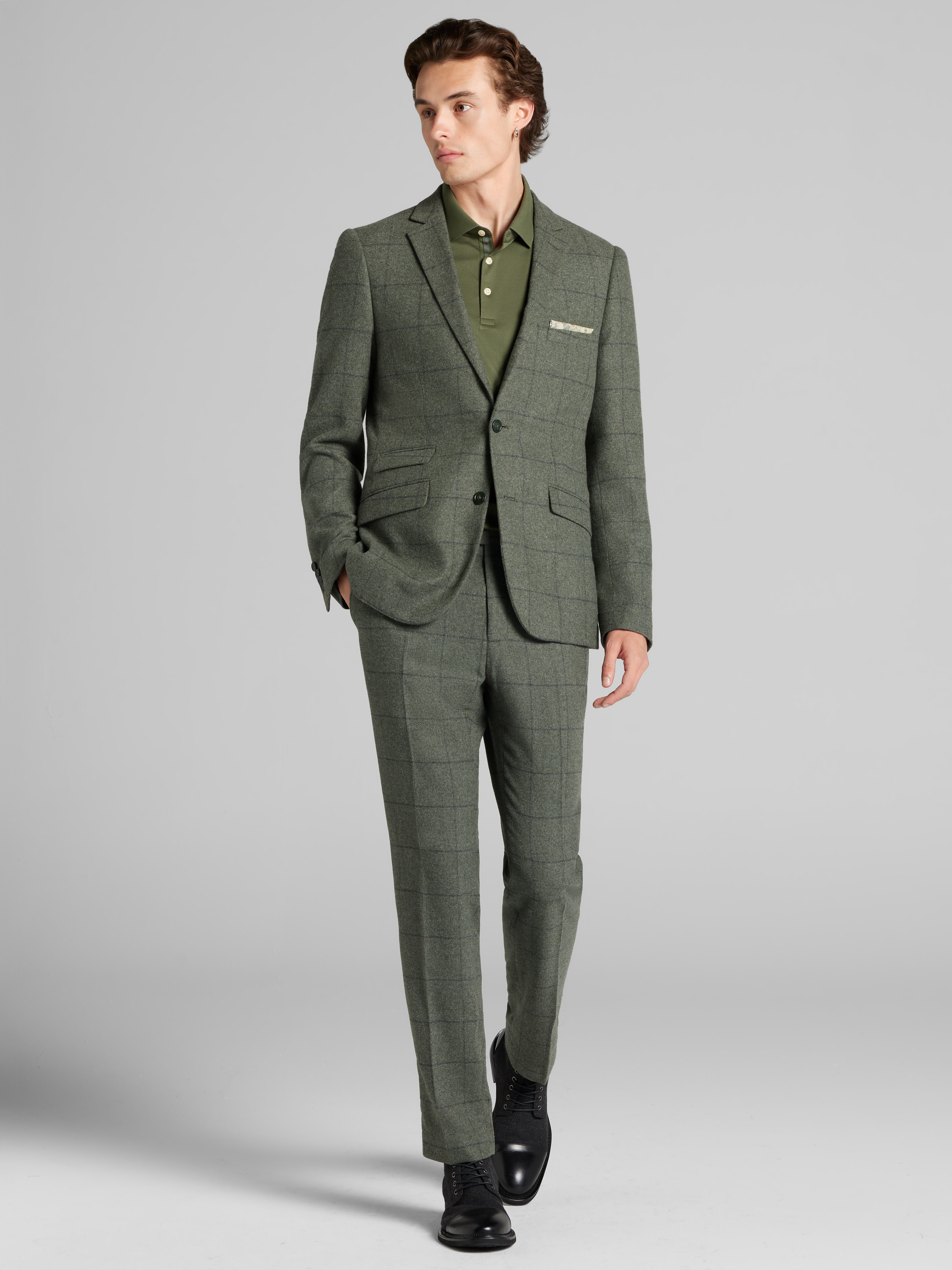 Slim Fit Windowpane Plaid Suit Jacket