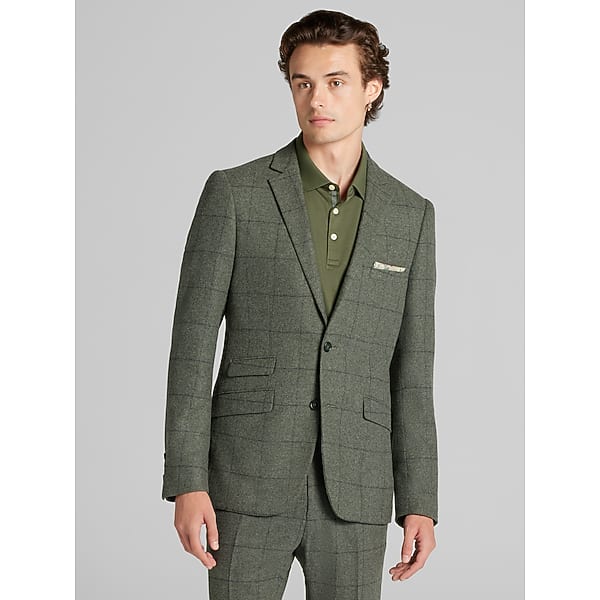 Paisley & Gray Men's Slim Fit Windowpane Plaid Suit Jacket Sage Windowpane - Size: 38 Regular TMW39BH38235
