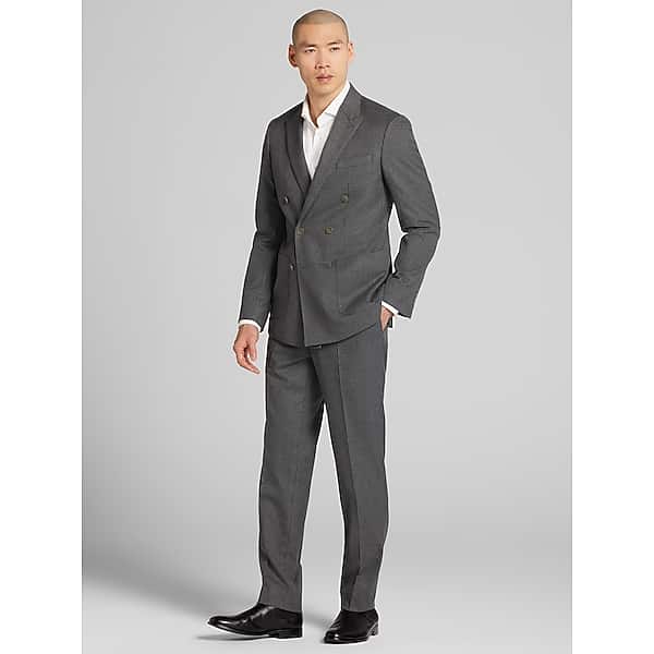 JOE Joseph Abboud Slim Fit Double Breasted Pinstripe Men's Suit Grey/Charcoal Stripe - Size: 32W x 32L,33W x 30L,34W x 30L,34W x 32L,36 Regular,36W x