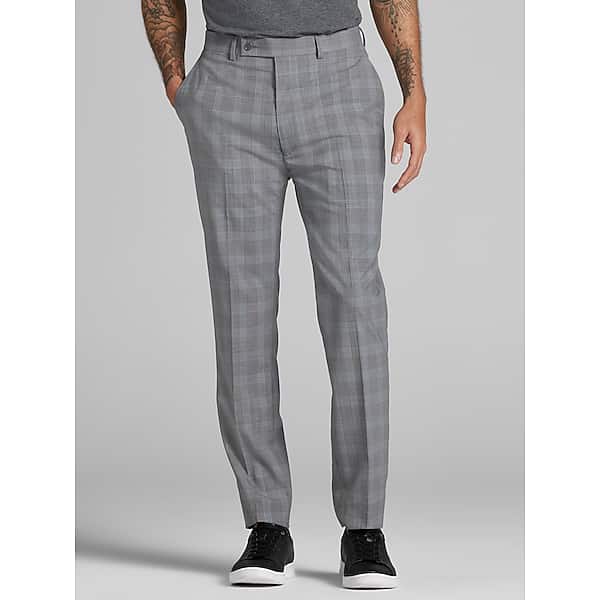 Calvin Klein Slim Fit Plaid Men's Suit Pants Grey/Blue Plaid - Size: 36W x 34L TMW39FB36F64