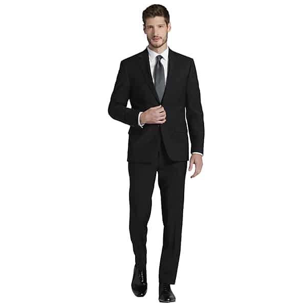 Calvin Klein Big & Tall X-Fit Slim Fit Premium Wool Blend Men's Suit Jacket Black Solid - Size: 42 Extra Long