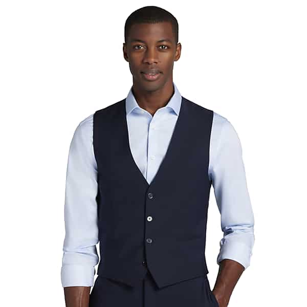 Calvin Klein X-Fit Slim Fit Premium Wool Blend Men's Suit Vest Navy Solid - Size: Large