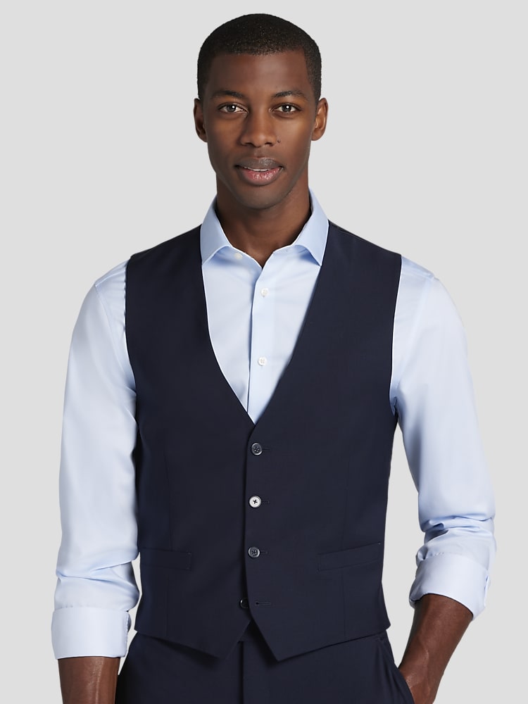 Calvin Klein Mens Slim fit Button-Up Suit Vest Medium Navy Blue Solid Stretch, Men's