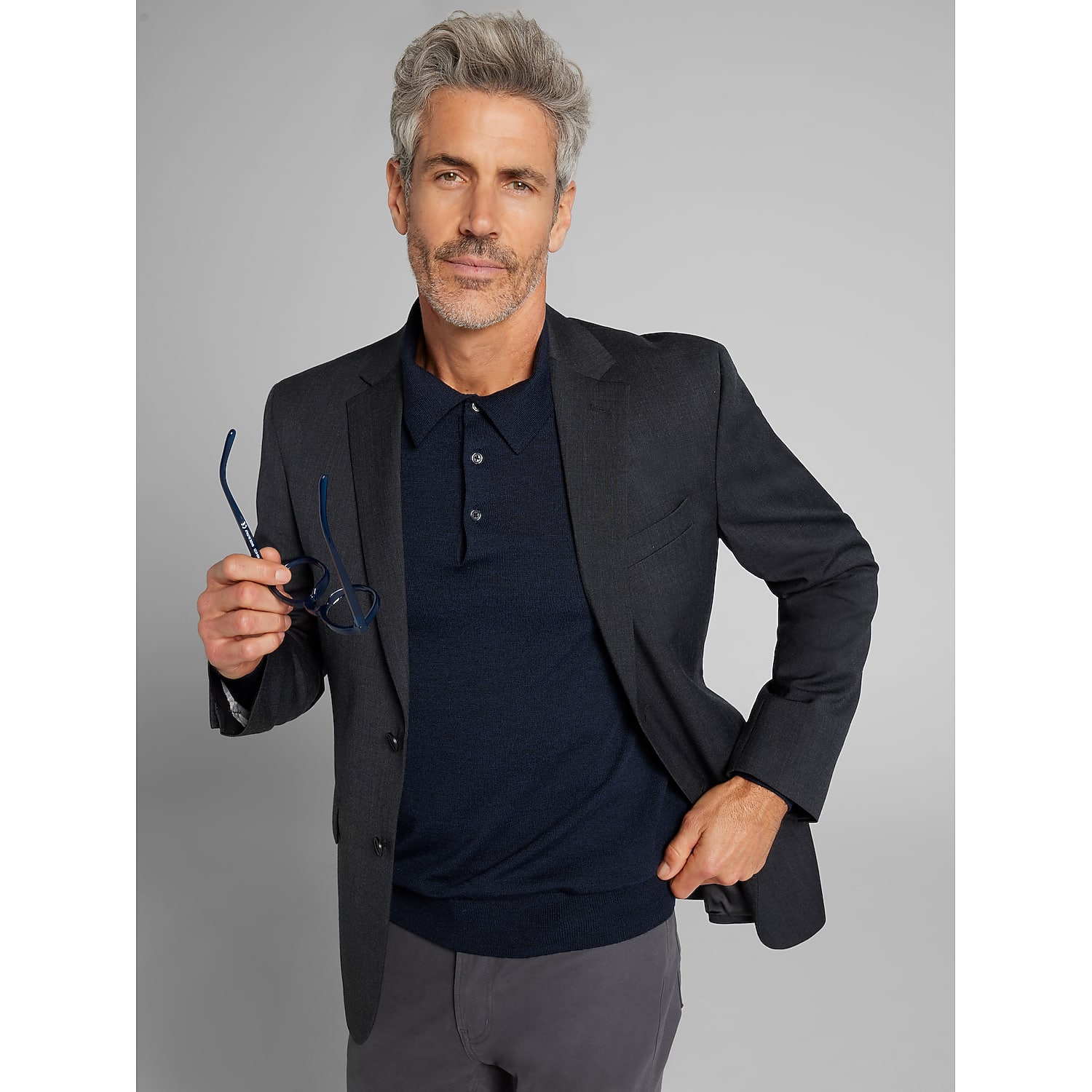 Pronto Uomo Platinum Slim Fit Charcoal Gray Wool-Blend Suit Separates – Men’s Solid Dress Suit for Work and Weddings
