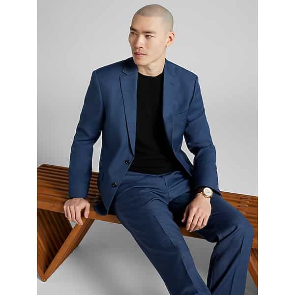 Pronto Uomo Platinum Big & Tall Men's Slim Fit Premium Wool Blend Suit Navy - Size: 42 Extra Long,44 Extra Long,44W x 30L,44W x 32L,46 Extra Long,46W