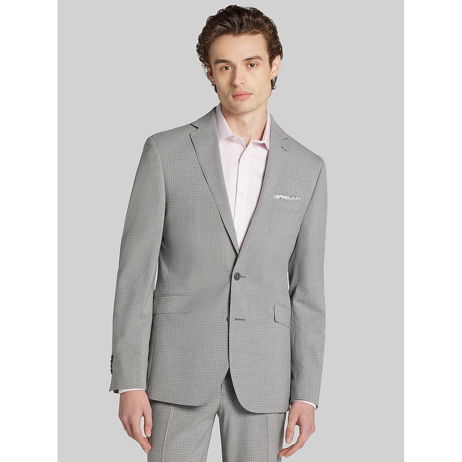 Wilke-Rodriguez Men’s Slim Fit Check Suit in Med Grey Check – Tailored Two-Piece Suit for Work and Formal Events, Size 40 Long
