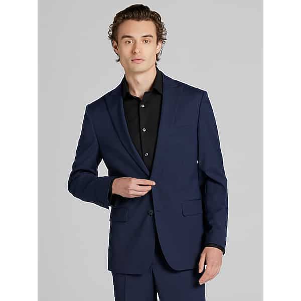 Awearness Kenneth Cole CHILLFLEX Slim Fit Tic Men's Suit Jacket Blue Tic - Size: 38 Regular