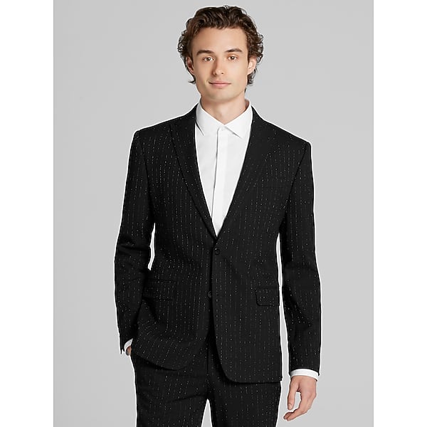Egara Big & Tall Skinny Fit Stripe Men's Suit Jacket Black Stripe - Size: 50 Regular