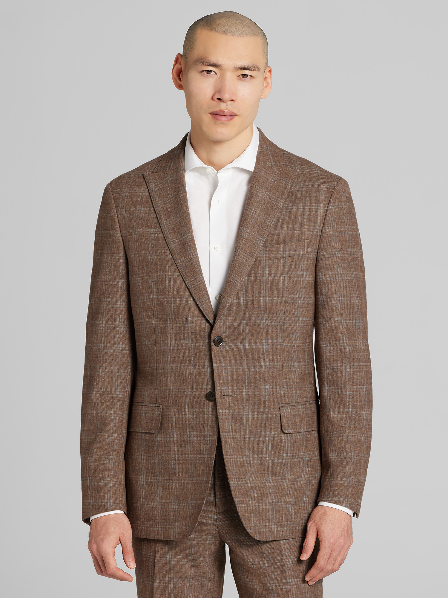 JOE Joseph Abboud Slim Fit Premium Wool Blend Plaid Suit, Lt Brown