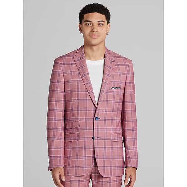 Paisley & Gray Big & Tall Men's Slim Fit Check Suit Jacket Pink Blue Check - Size: 52 Regular TMW3AEB52213