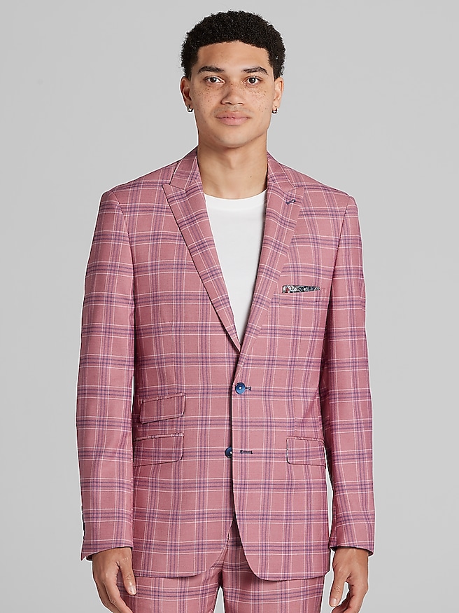 Paisley & Gray Big & Tall Men's Slim Fit Check Suit Jacket , Pink Blue Check