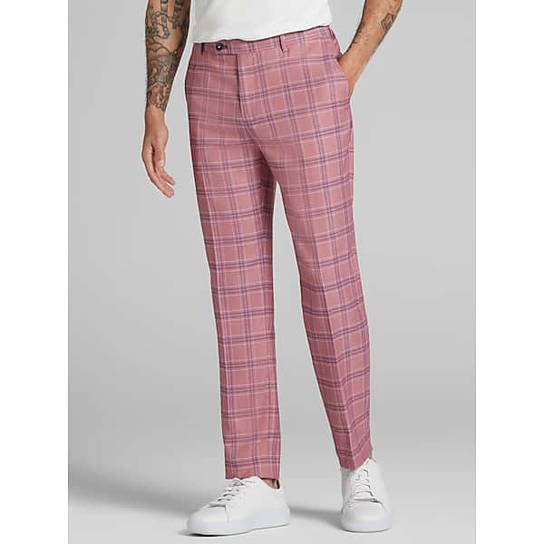 Paisley & Gray Men's Slim Fit Check Suit Pants Pink Blue Check - Size: 38W x 32L TMW3AFB38T13
