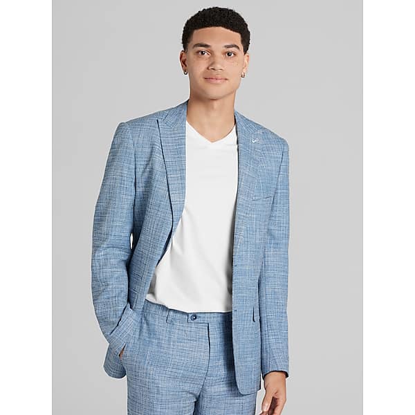 Paisley & Gray Men's Slim Fit Textured Crosshatch Suit Jacket Lt Blue Texture - Size: 40 Regular TMW3AHB40270