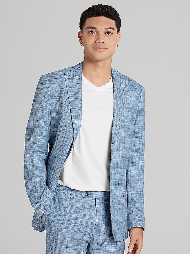 Paisley & Gray Big & Tall Men's Slim Fit Textured Crosshatch Suit Jacket , Lt Blue Texture