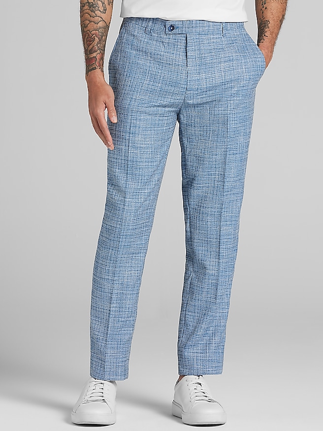 Paisley & Gray Men's Slim Fit Textured Crosshatch Suit Pants , Lt Blue Texture