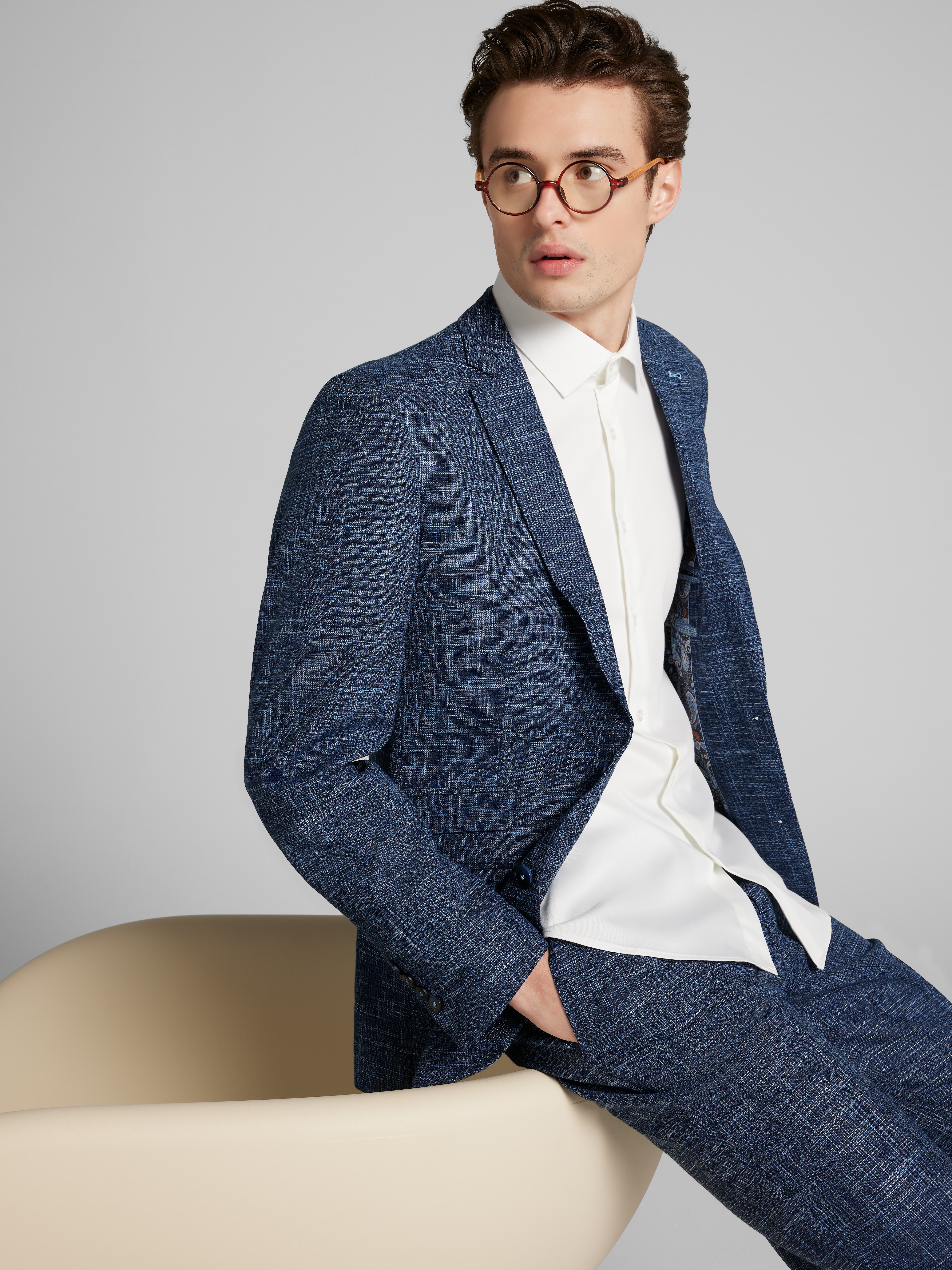 Slim Fit Textured Crosshatch Suit Jacket