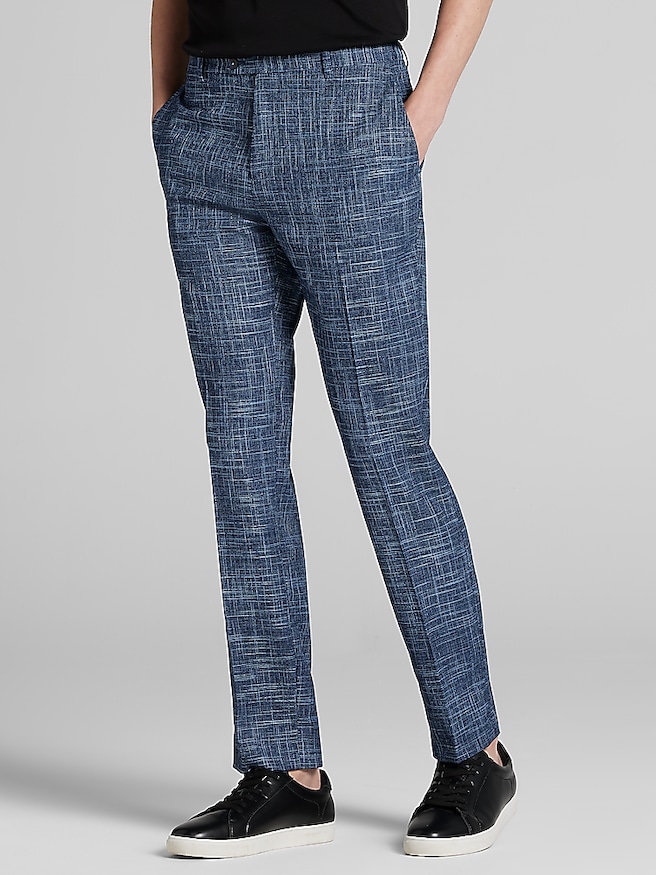 Paisley & Gray Men's Slim Fit Textured Crosshatch Suit Pants , Navy Texture / Blue