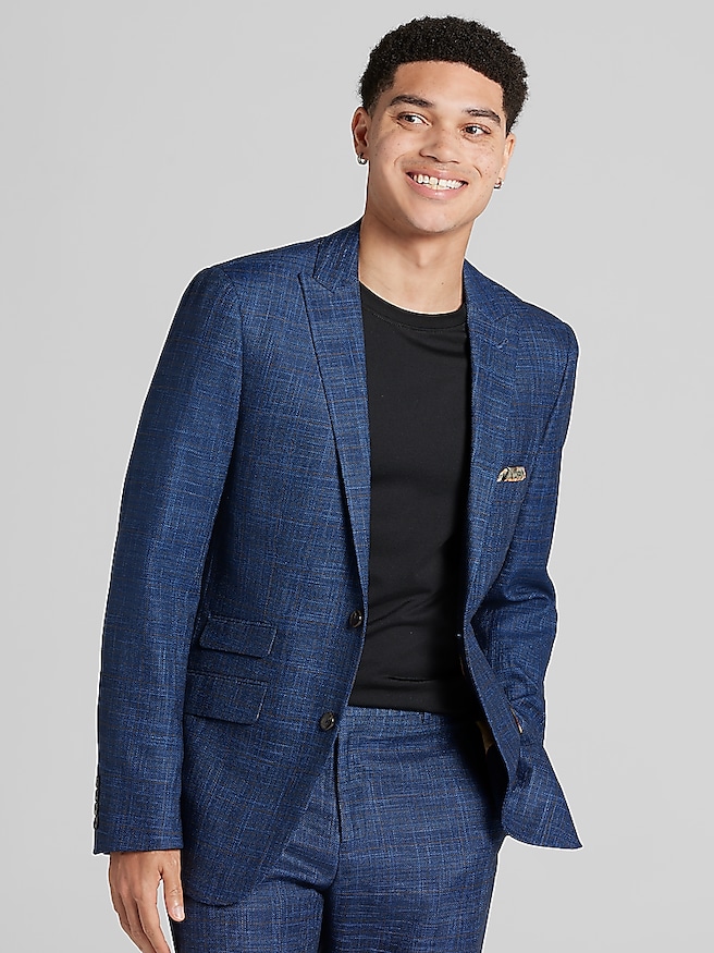 Paisley & Gray Big & Tall Men's Slim Fit Check Suit Jacket , Blue Check