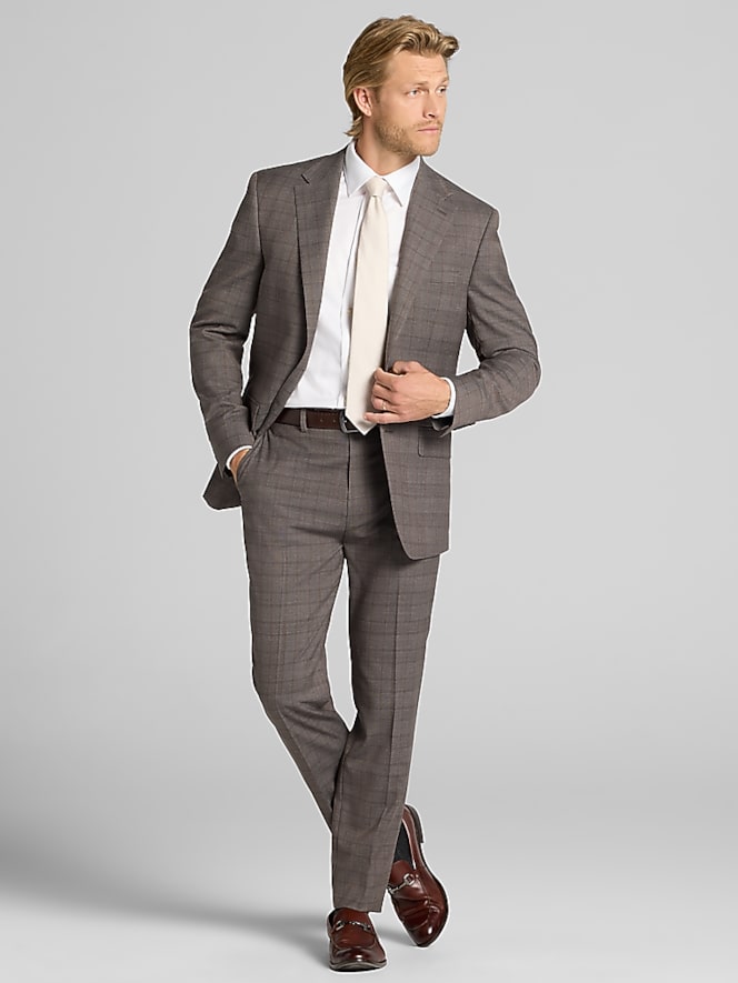 Calvin Klein Slim Fit Plaid Suit, Brown Plaid | 2 Piece Suits | Men's ...