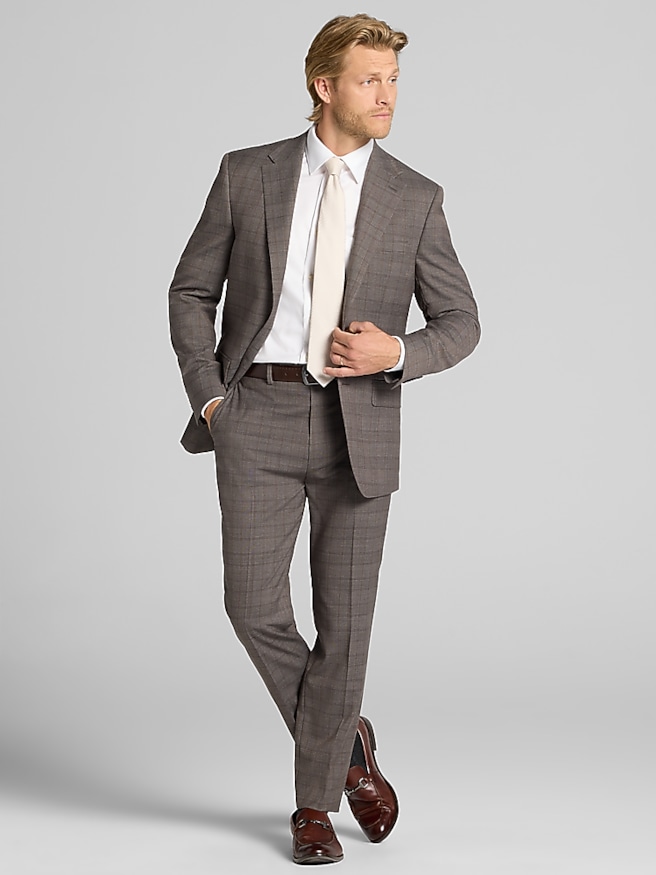 Calvin Klein Slim Fit Plaid Suit Brown Plaid