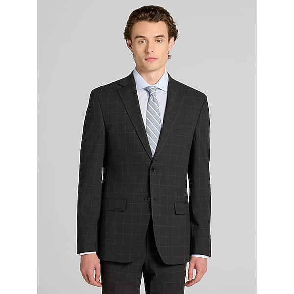 DKNY Big & Tall Men's Modern Fit Plaid Suit Charcoal Plaid - Size: 54 Regular