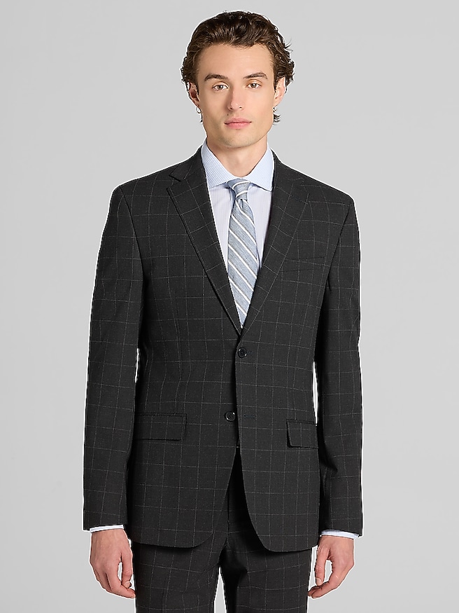 DKNY Modern Fit Plaid Suit Charcoal Plaid