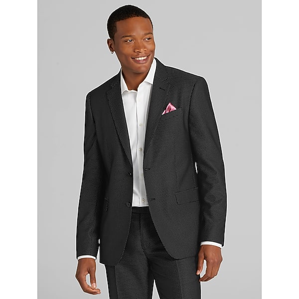 Egara Skinny Fit Polka Dot Men's Suit Jacket Black/White Tic - Size: 40 Regular