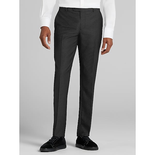 Egara Skinny Fit Polka Dot Men's Suit Pants Black/White Tic - Size: 32W x 30L