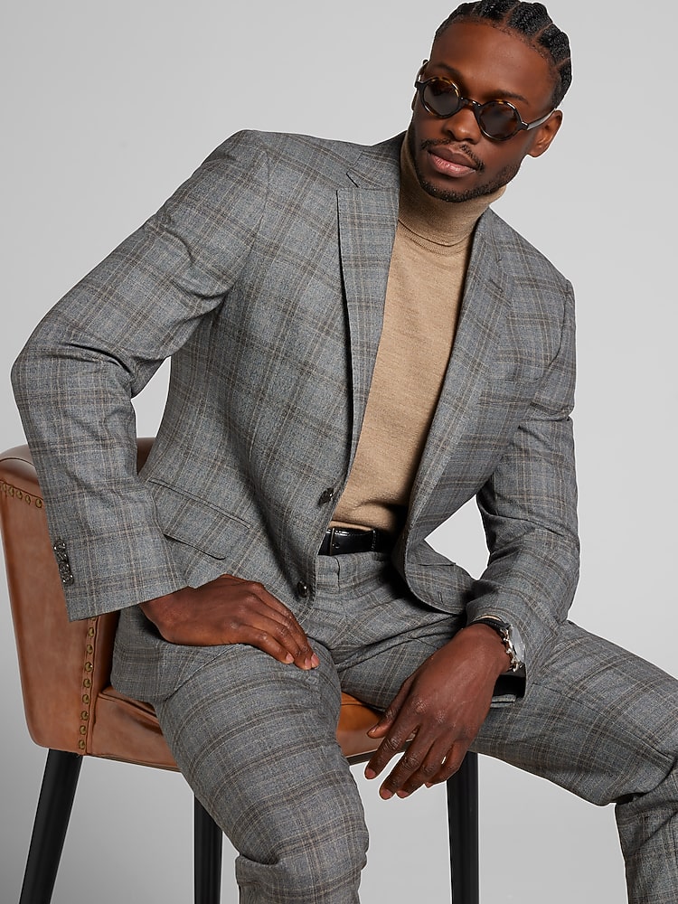 Joseph Abboud Classic Fit Suit Jacket, Grey Plaid With Camel