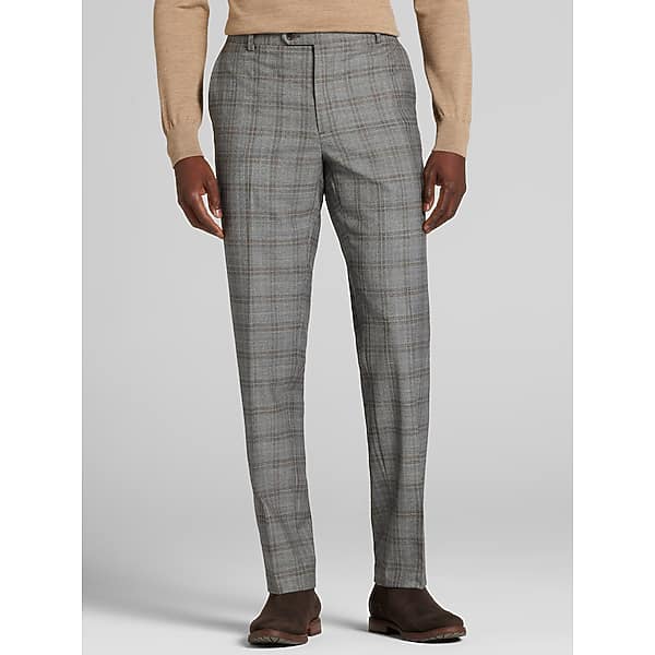 Joseph Abboud Classic Fit Plaid Men's Suit Pants Grey Plaid With Camel - Size: 34W x 34L