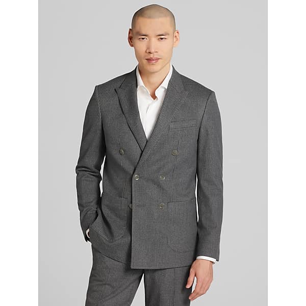 JOE Joseph Abboud Big & Tall Slim Fit Double Breasted Pinstripe Men's Suit Jacket Grey/Charcoal Stripe - Size: 48 Regular