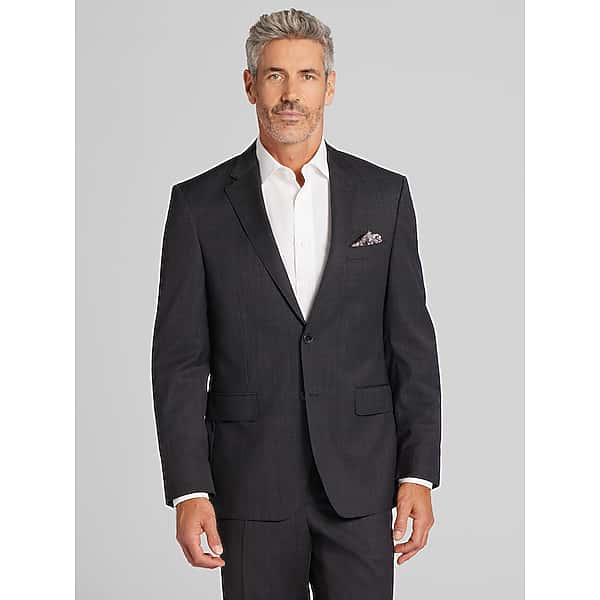 Joseph Abboud Classic Fit Premium Wool Blend Check Men's Suit Jacket Grey Plaid - Size: 44 Regular