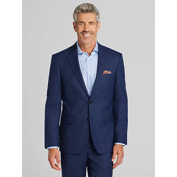 Joseph Abboud Big & Tall Classic Fit Premium Wool Blend Check Men's Suit Jacket Blue Mini Check - Size: 58 Regular