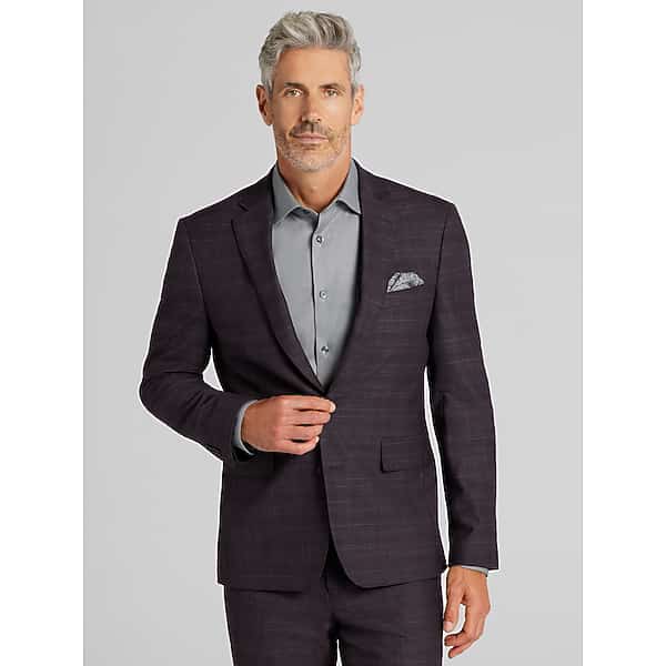 JOE Joseph Abboud Slim Fit Plaid Men's Suit Jacket Purple Wine Plaid - Size: 46 Long