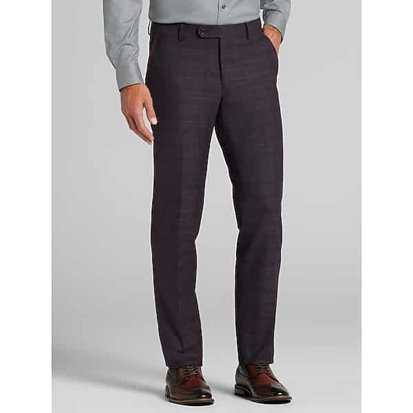 JOE Joseph Abboud Slim Fit Plaid Men's Suit Pants Purple Wine Plaid - Size: 42W x 30L