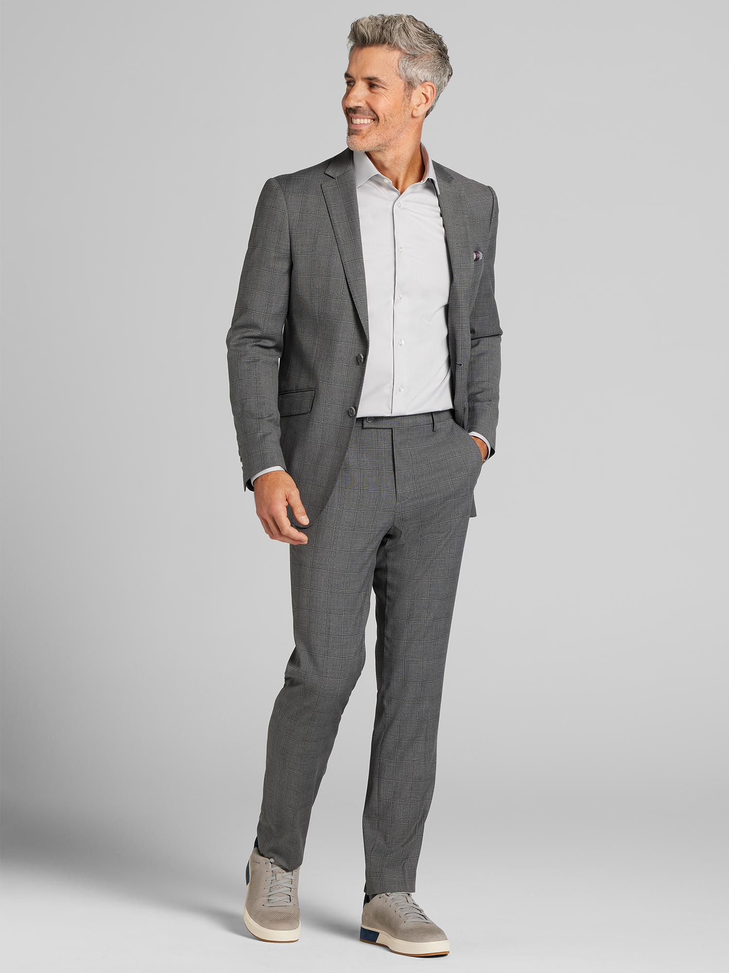 Slim Fit Windowpane Plaid Suit