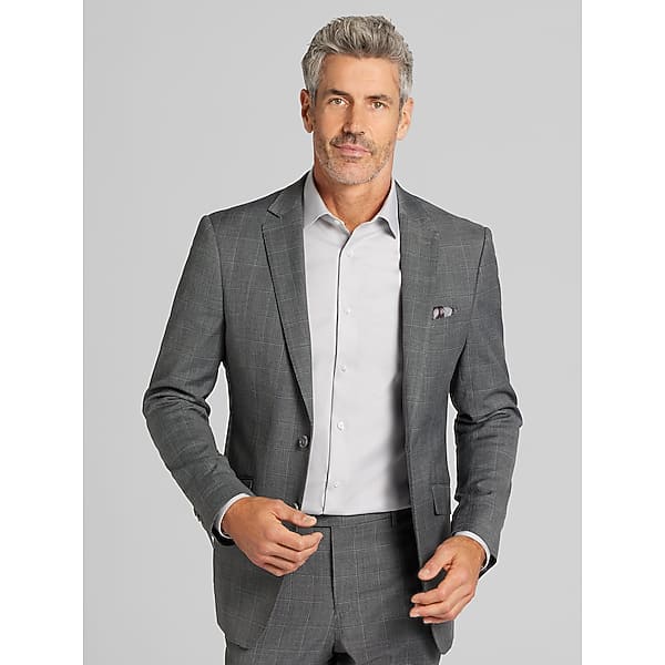 Wilke-Rodriguez Big & Tall Men's Slim Fit Windowpane Plaid Suit Grey Windowpane - Size: 48 Regular