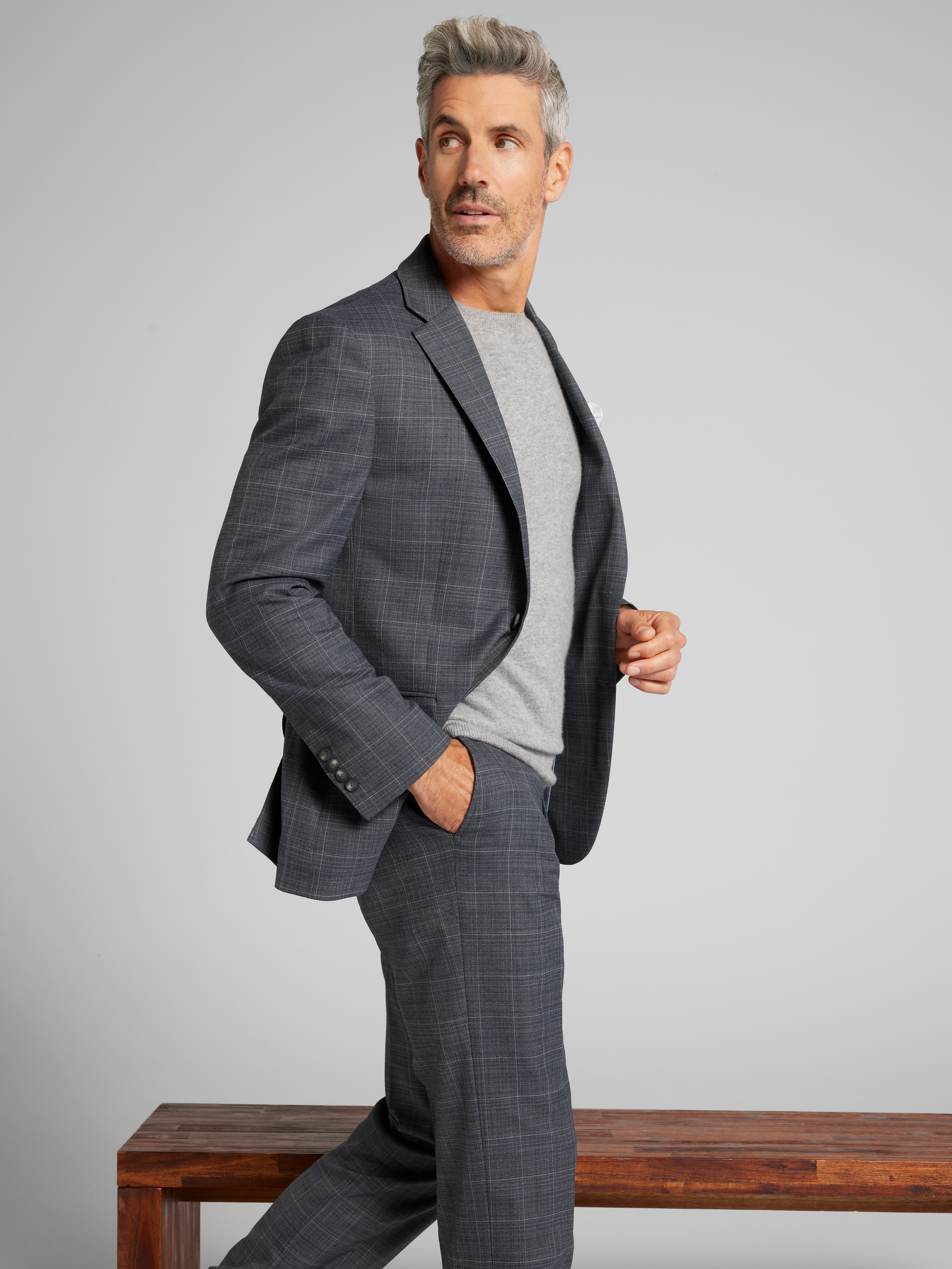 Modern Fit Windowpane Suit Separates Jacket