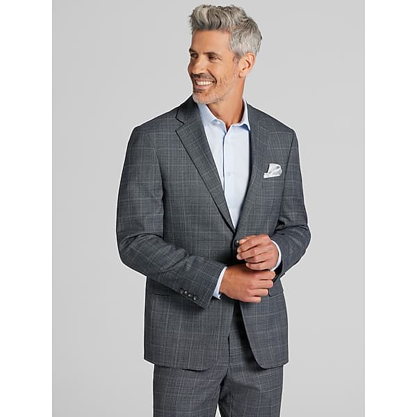Awearness Kenneth Cole Modern Fit Windowpane Men's Suit Separates Jacket Dark Grey Windowpane - Size: 46 Short TMW3B2E46166