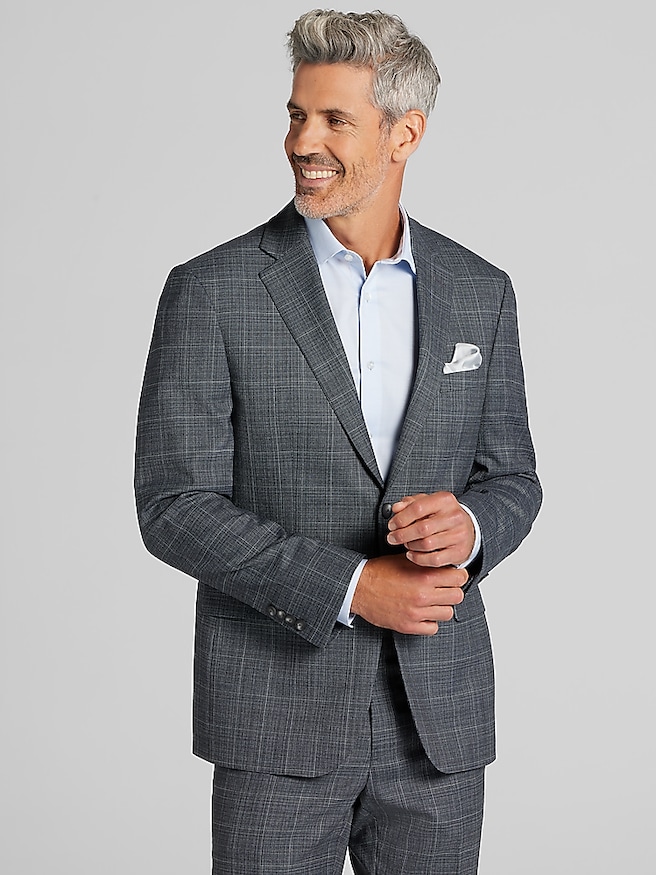 Awearness Kenneth Cole Modern Fit Windowpane Men's Suit Jacket , Dark Grey Windowpane / Gray