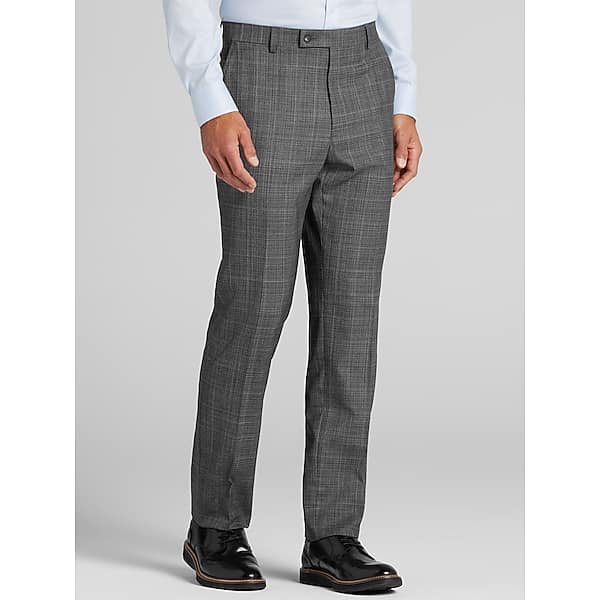 Awearness Kenneth Cole CHILLFLEX Modern Fit Windowpane Men's Suit Pants Dark Grey Windowpane - Size: 30W x 32L