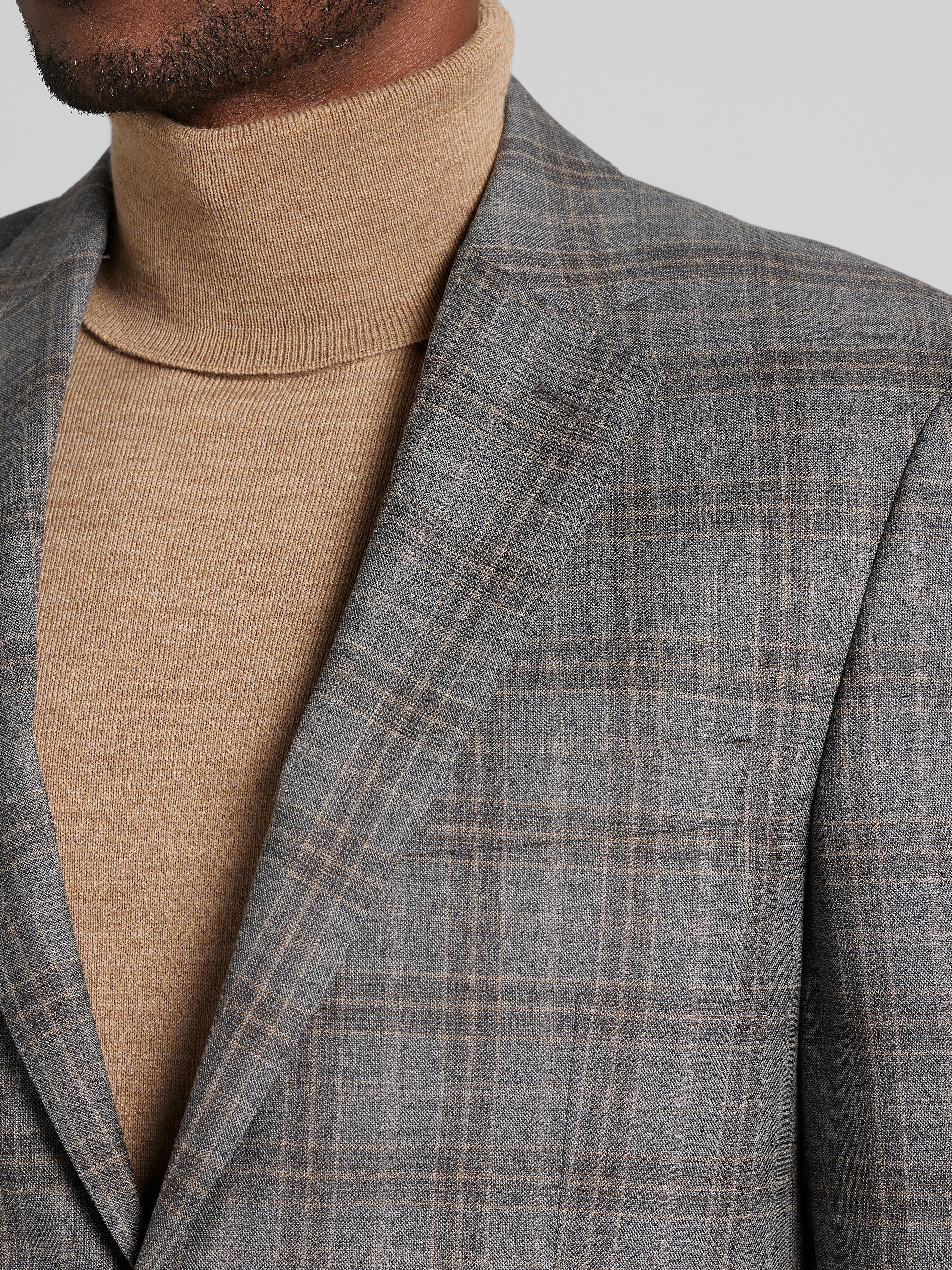 Joseph Abboud Classic Fit Plaid Suit, Grey Plaid With Camel - Gray