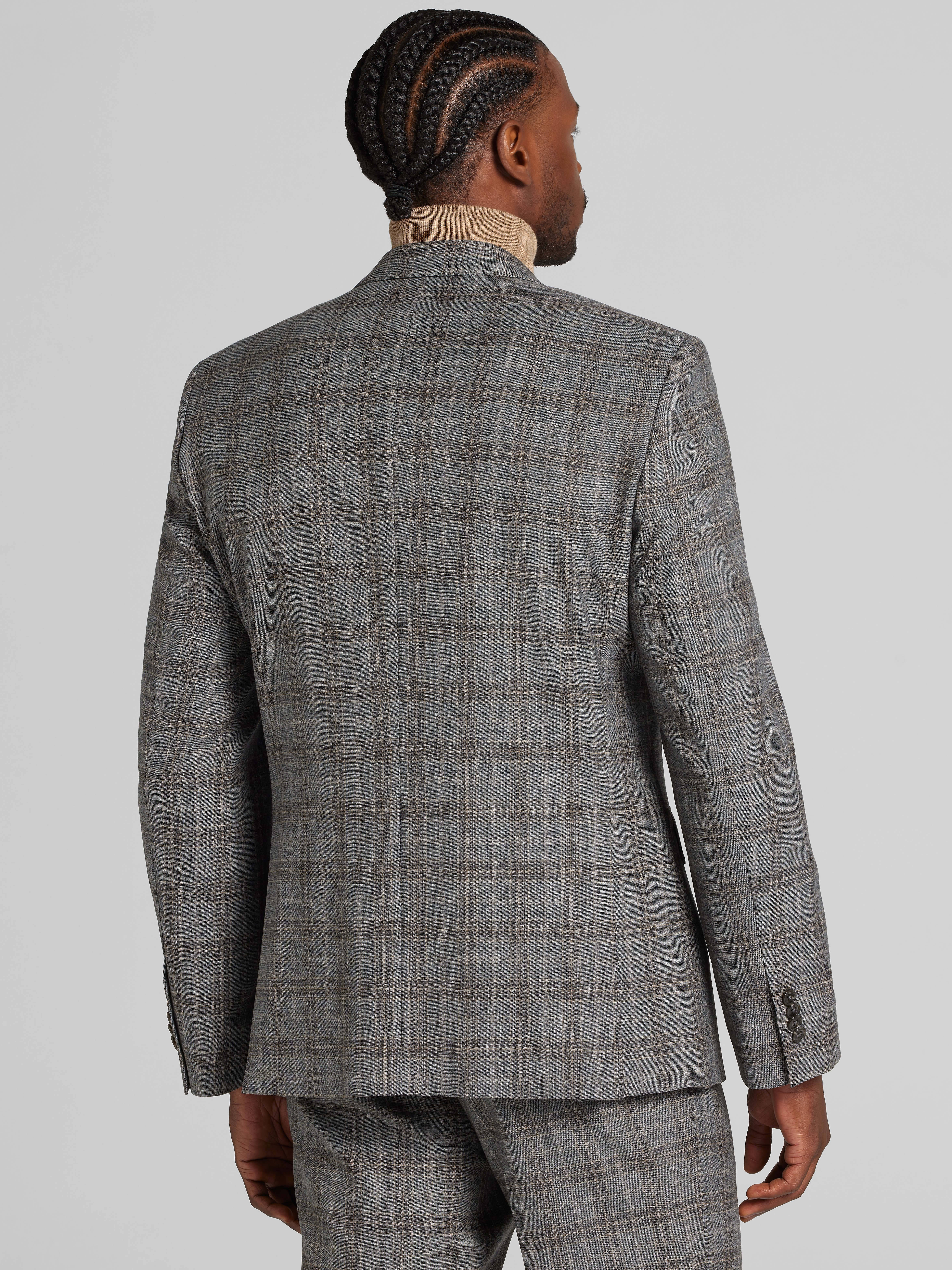 美品✨JOSEPH ABBOUD 3ピース チェックスーツ 洗濯○ ストレッチ Joseph Abboud Classic Fit Plaid Suit, Grey Plaid With Camel - Gray