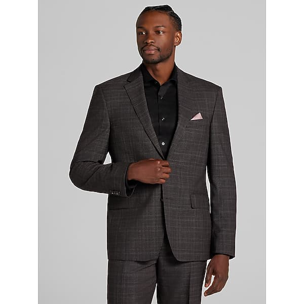 Joseph Abboud Big & Tall Classic Fit Check Men's Suit Jacket Brown Check - Size: 48 Extra Long