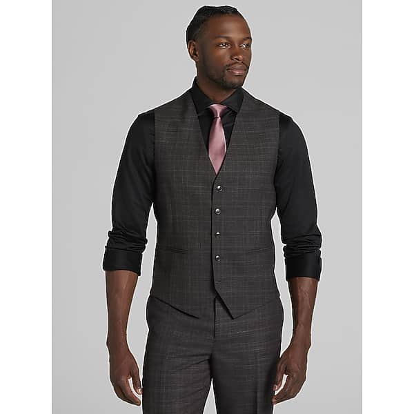 Joseph Abboud Big & Tall Classic Fit Check Men's Suit Vest Brown Check - Size: XXL