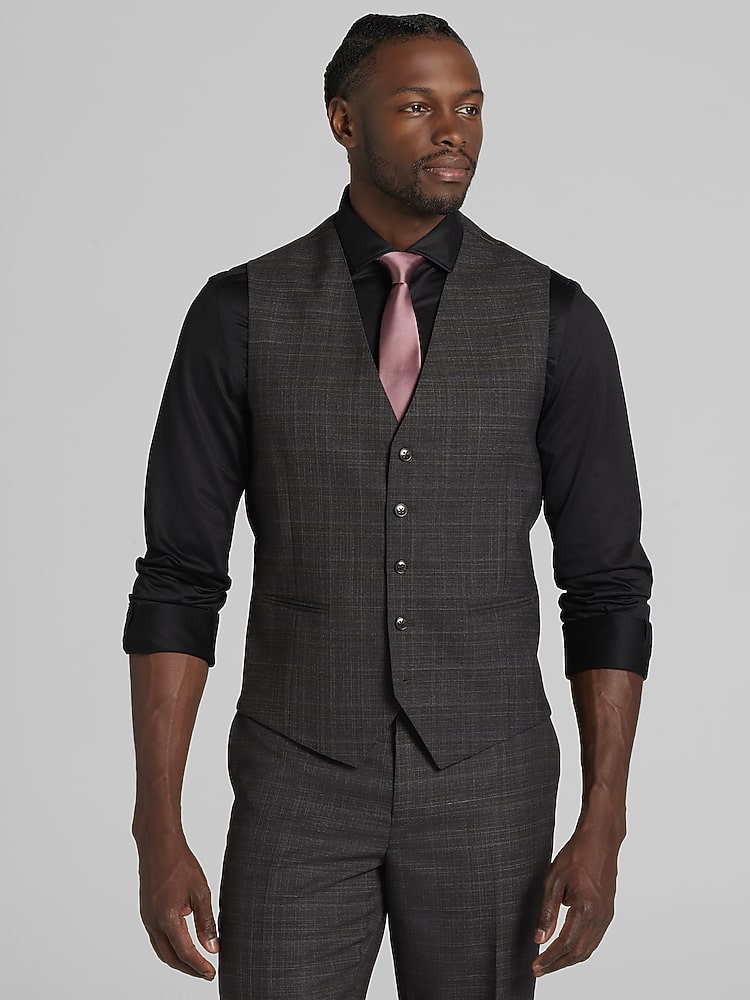 mens brown dress vest Hisdern Men's Brown Satin Suit Vest Formal Wear main image 1
